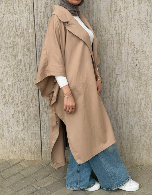 Oversized Gabardine Cape | Beige
