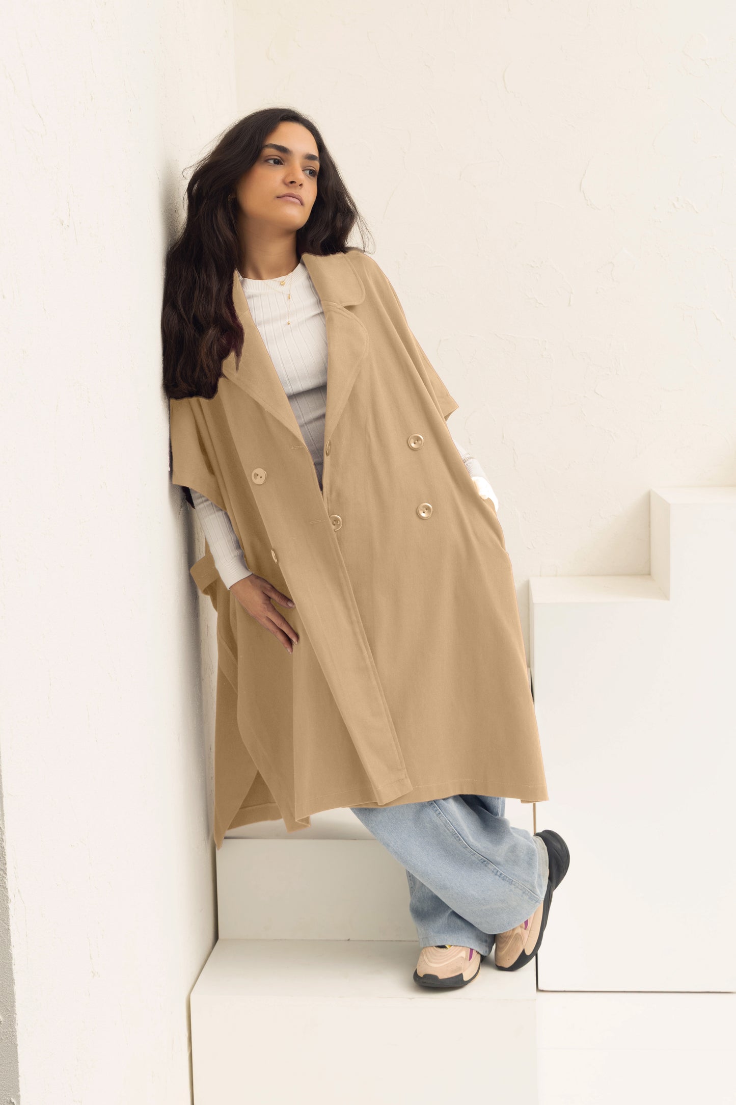 Oversized Gabardine Cape | Beige