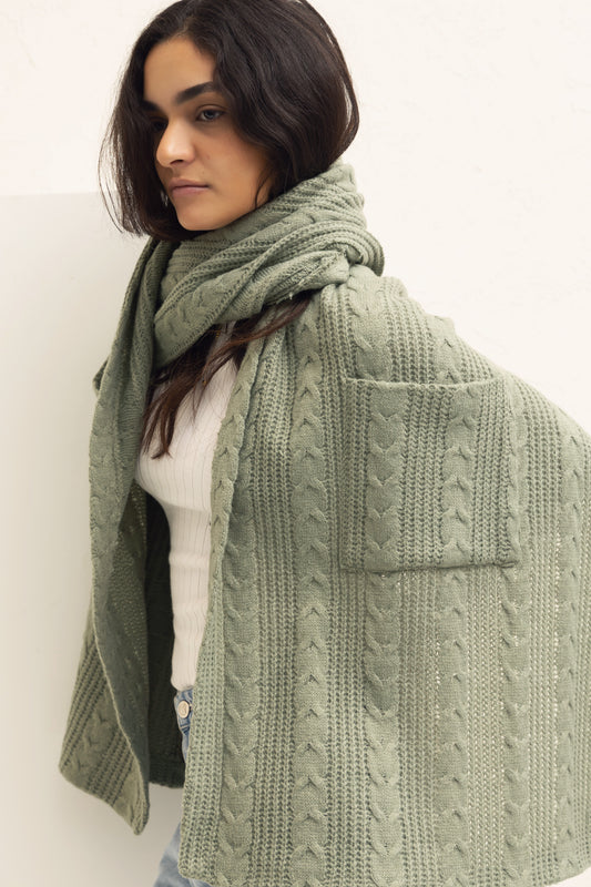 Soft Knit Shawl With Pockets | Sage Green