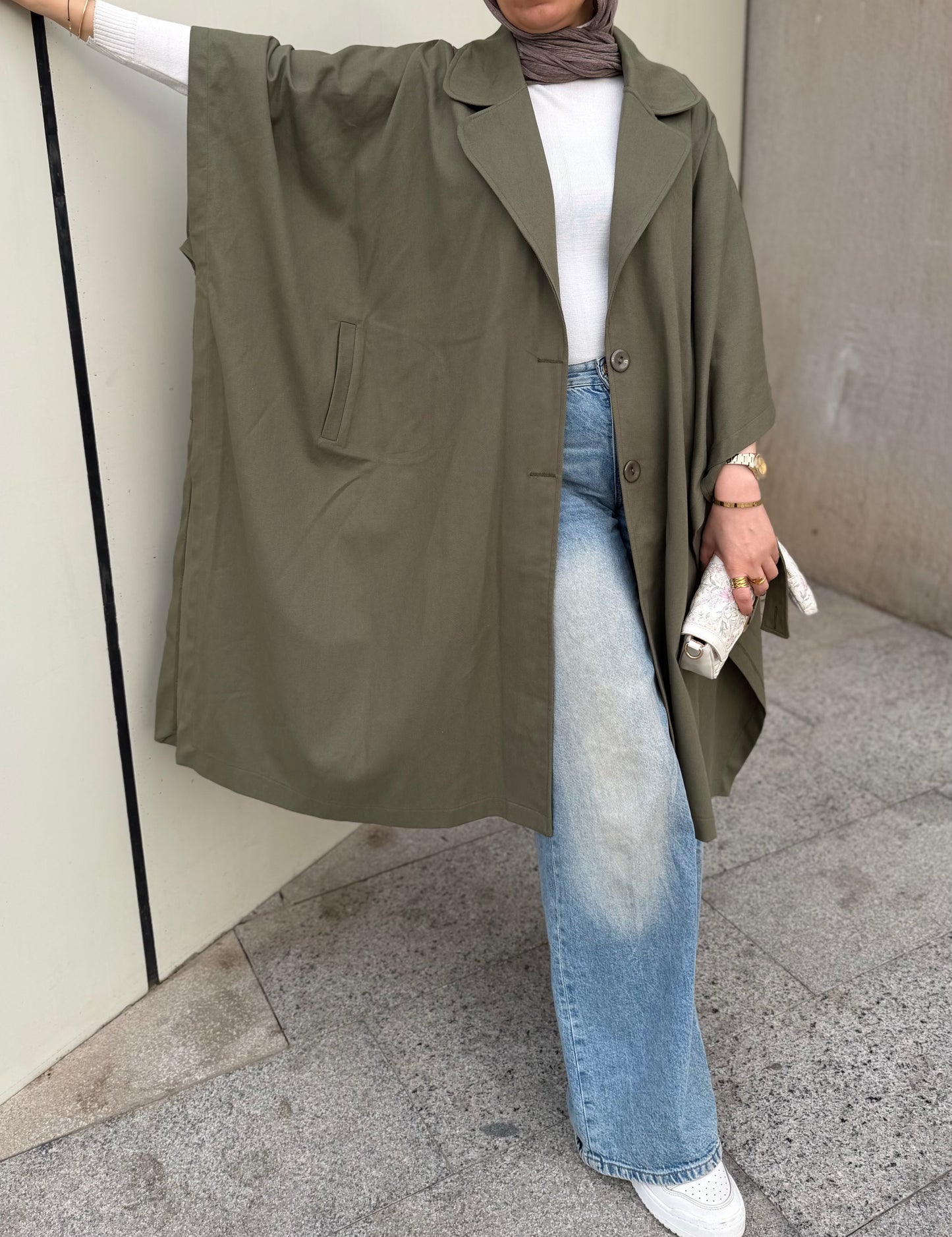 Oversized Gabardine Cape | Olive