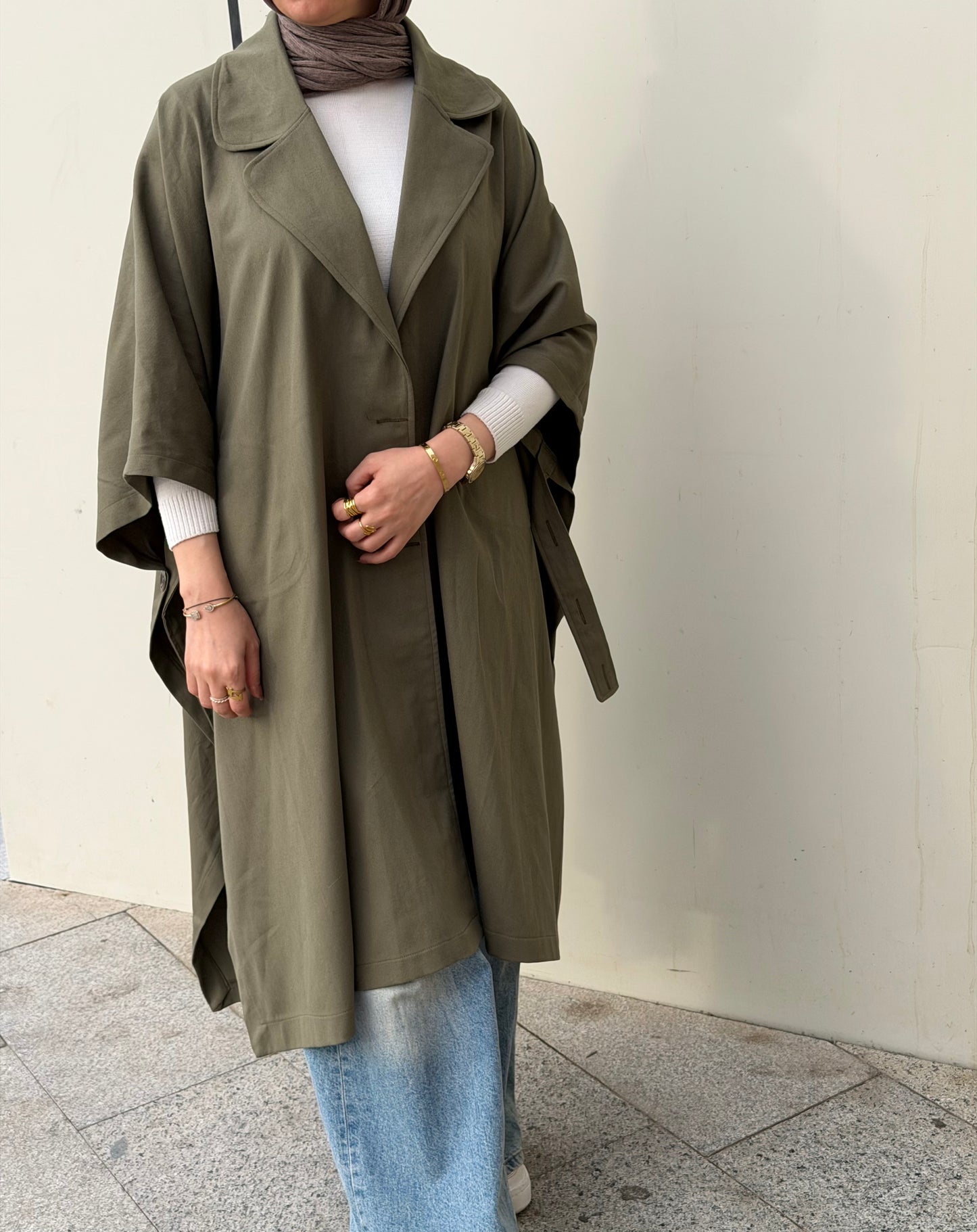 Oversized Gabardine Cape | Olive