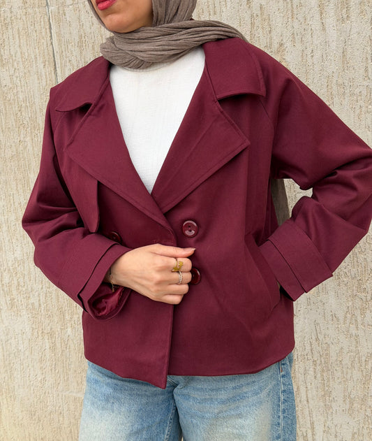Short Gabardine Jacket | Burgundy