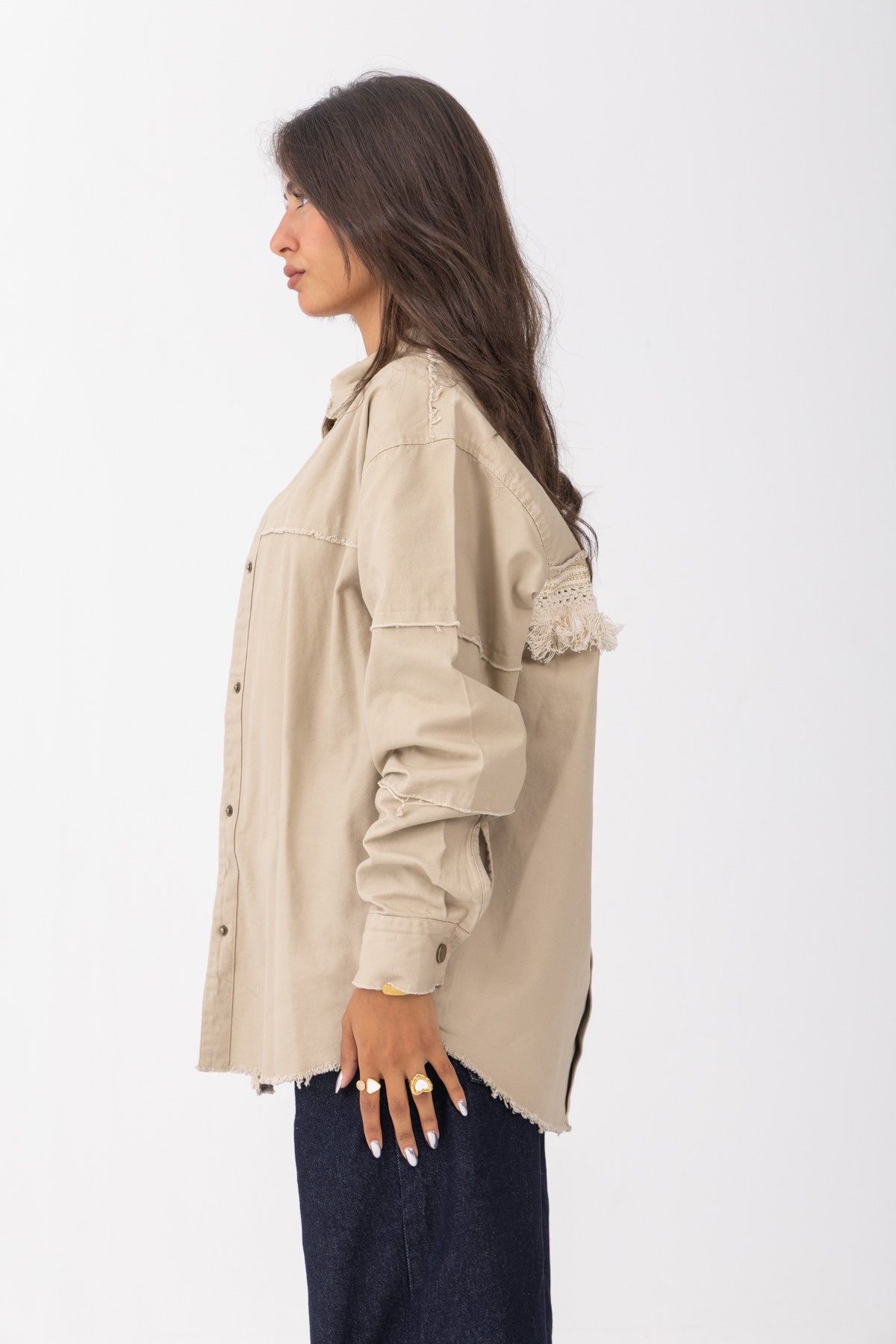 Back Trim Gabardine Shirt  | Beige