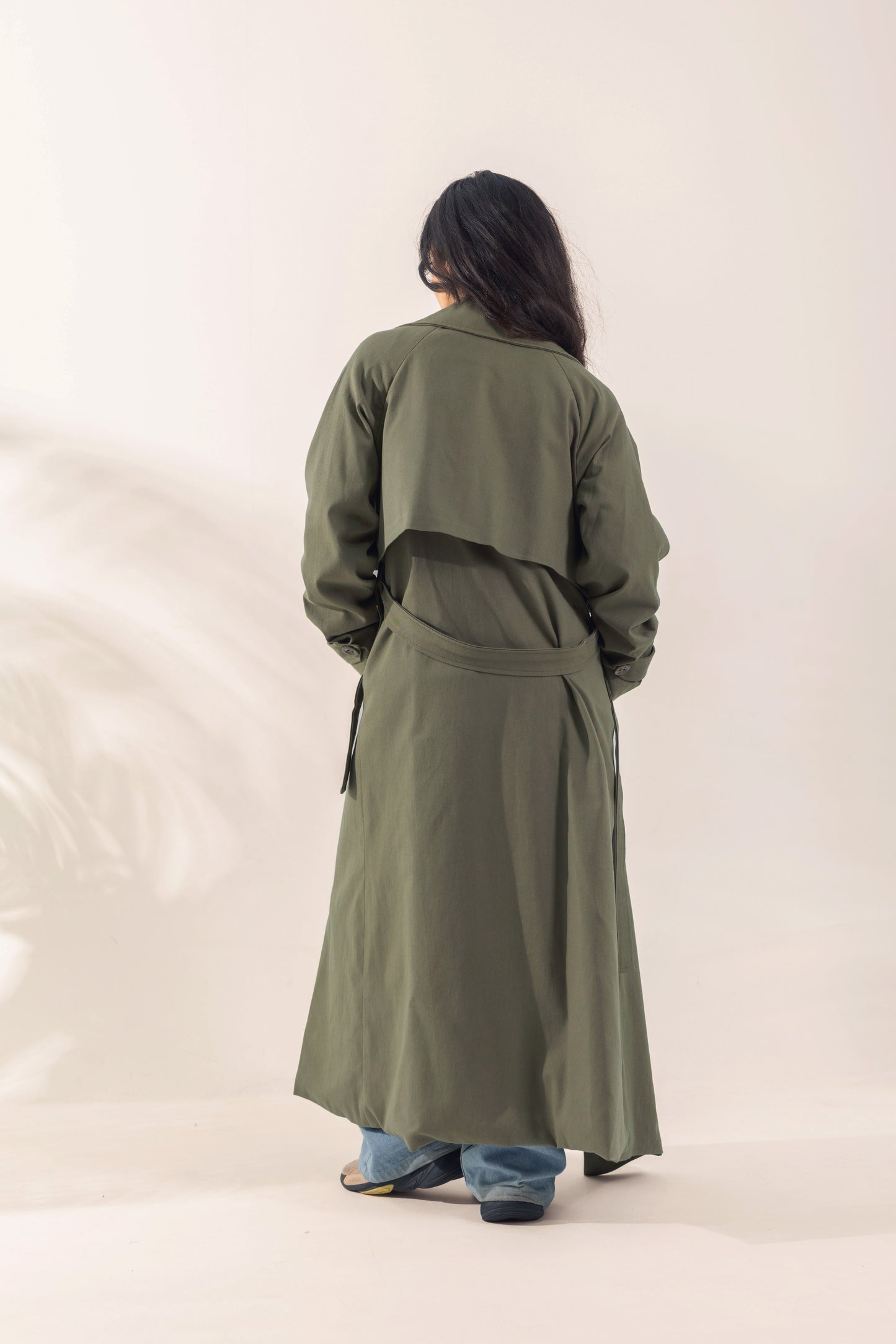 Long Gabardine Trench Coat | Olive