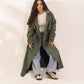 Long Gabardine Trench Coat | Olive
