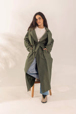 Long Gabardine Trench Coat | Olive