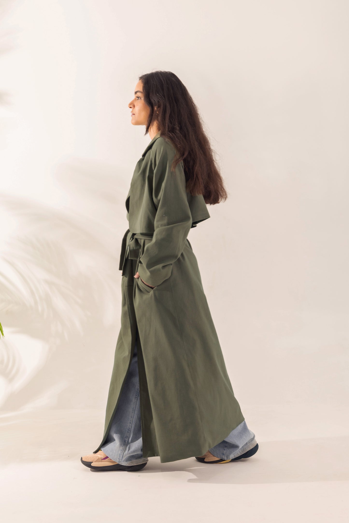 Long Gabardine Trench Coat | Olive
