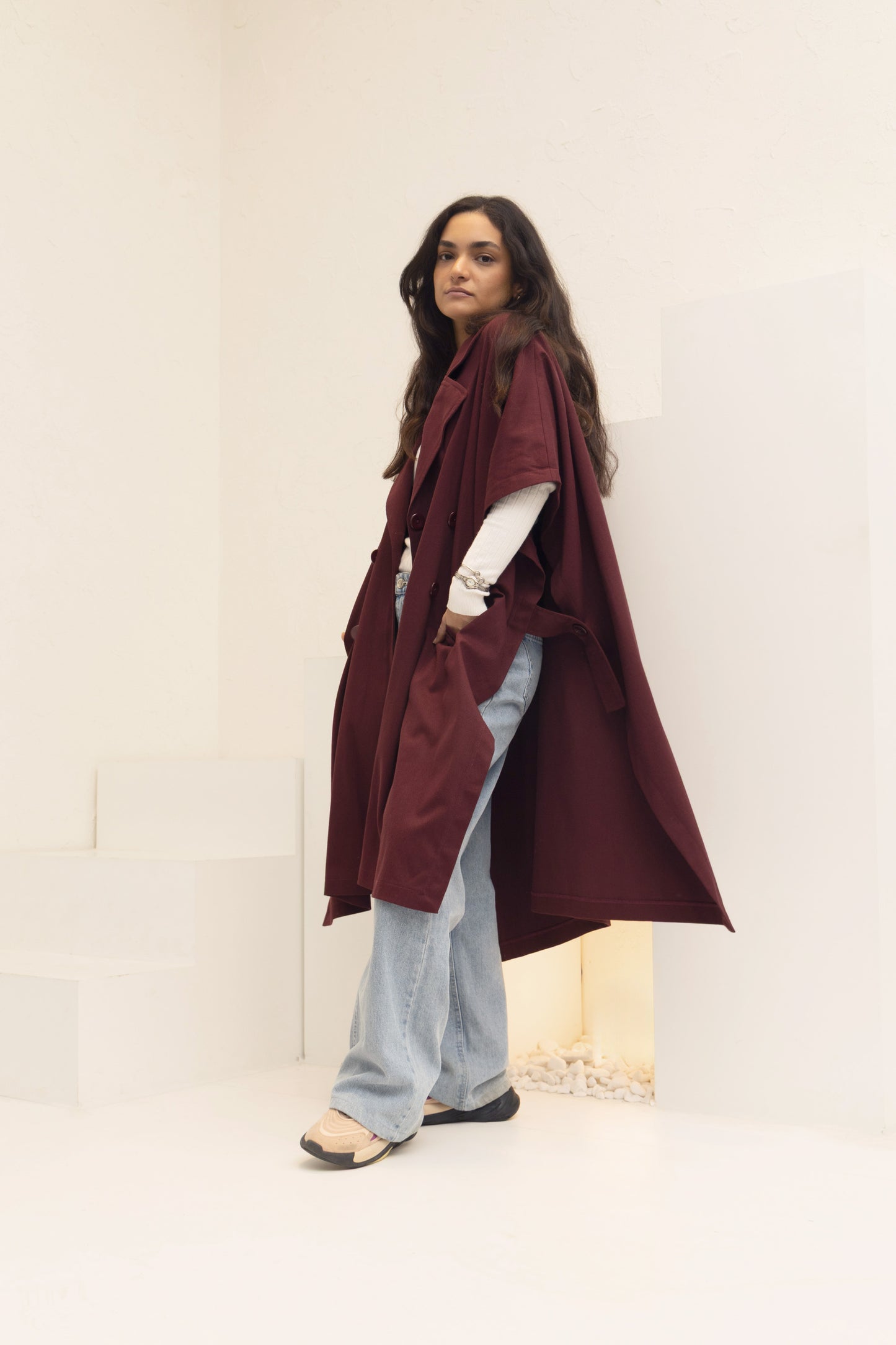 Oversized Gabardine Cape | Burgundy