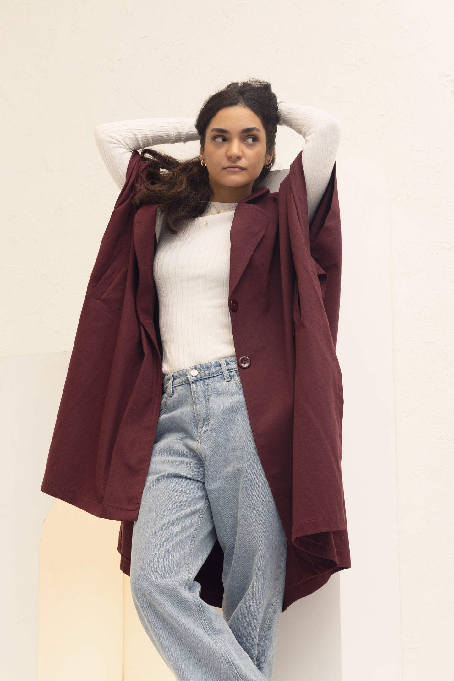 Oversized Gabardine Cape | Burgundy