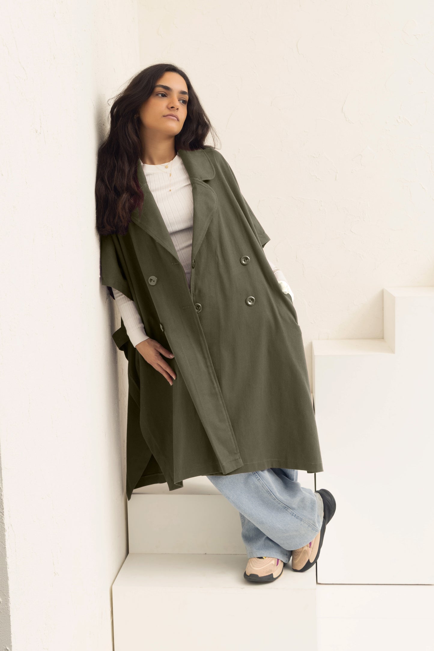 Oversized Gabardine Cape | Olive