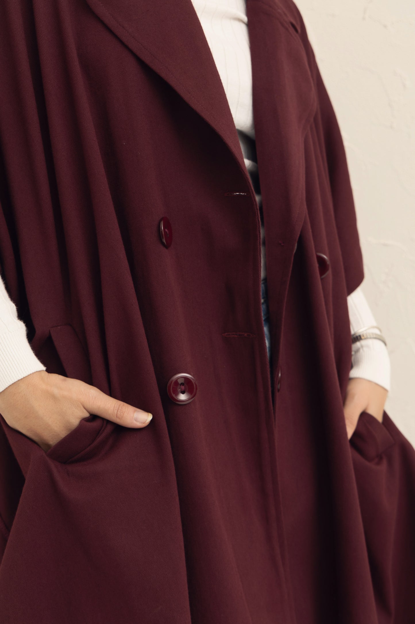 Oversized Gabardine Cape | Burgundy