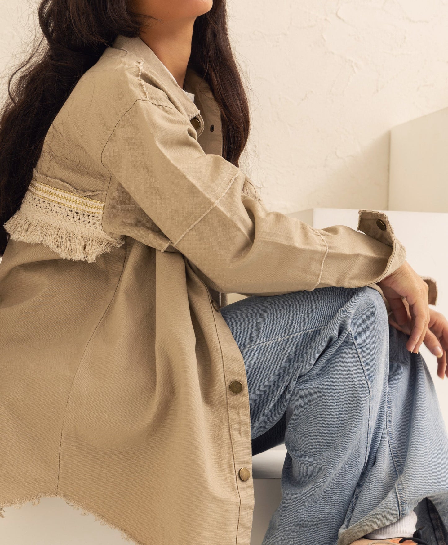 Back Trim Gabardine Shirt  | Beige