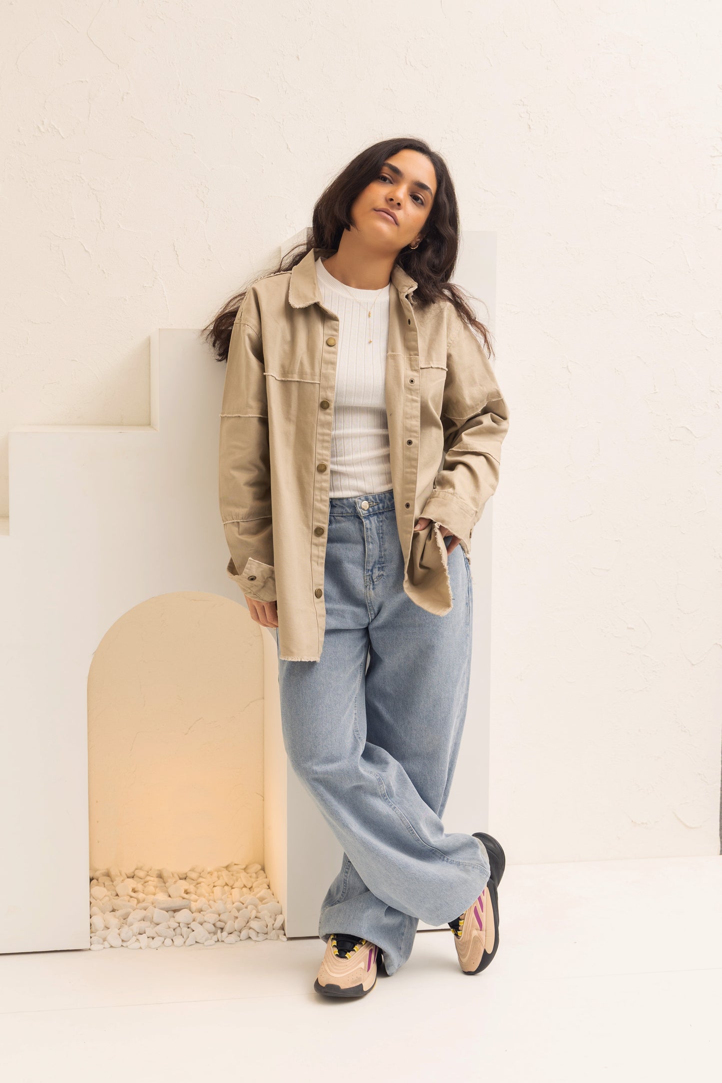 Back Trim Gabardine Shirt  | Beige