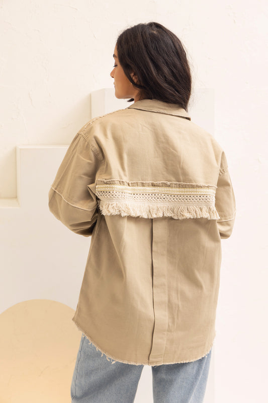 Back Trim Gabardine Shirt  | Beige