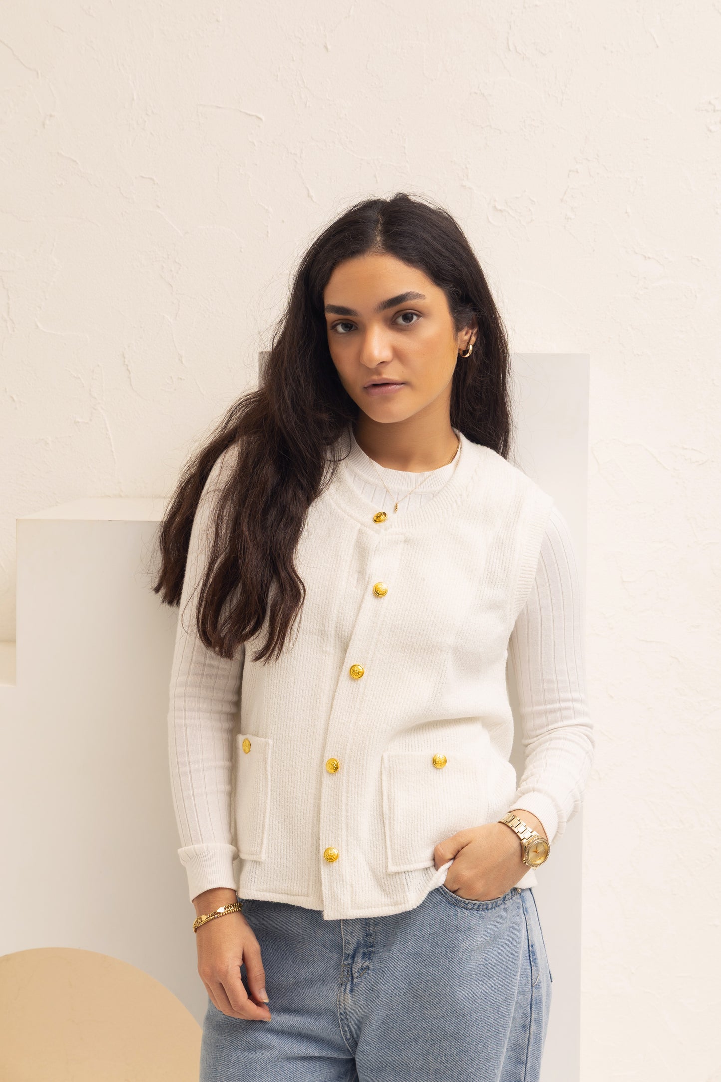 Pearl Knit Vest | Off White