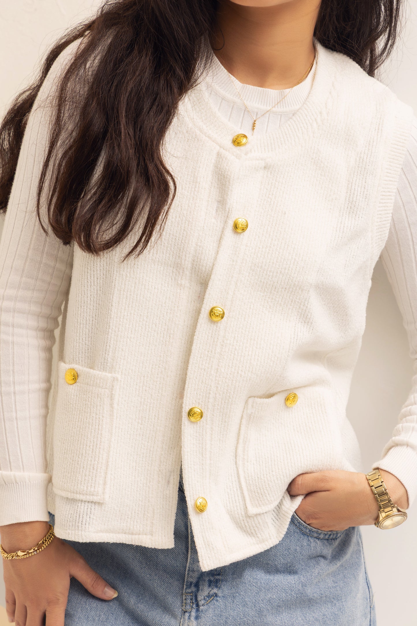 Pearl Knit Vest | Off White