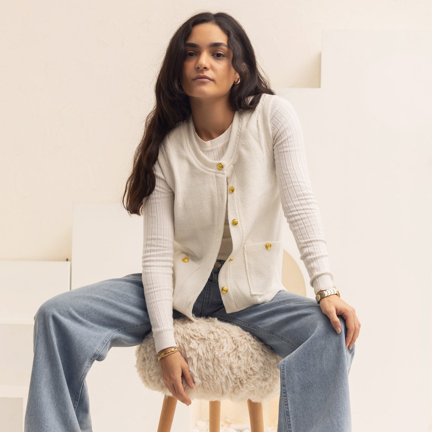 Pearl Knit Vest | Off White